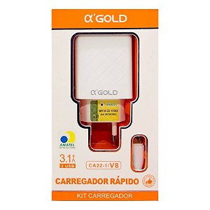 Carregador Completo Micro USB V8 AlphaGold Fonte e Cabo 3.1A CA22-1