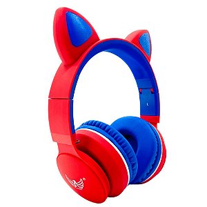 Headphone Altomex Bluetooth Com LED Gatinho Vermelho e Azul