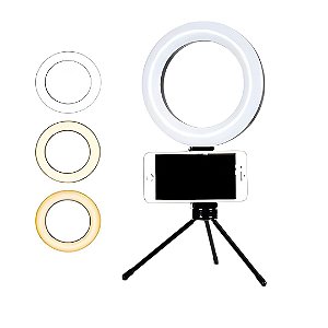 Ring Light 6 Polegadas Tripé Mesa Luz Quente Fria Neutra