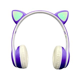 Headphone Fone Infantil Altomex Bluetooth Com LED Gatinho Roxo
