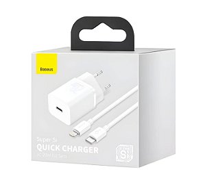 Carregador Completo Tipo C P/ Lightning 20W Turbo Super Si Branco Baseus