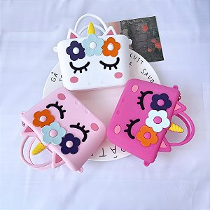 Bolsinha Porta Moedas Infantil Em Silicone Com Zíper Unicórnio/Dinossauro