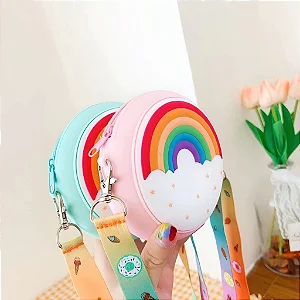 Bolsinha Porta Moedas Infantil Em Silicone Com Zíper Donut/Arco Íris
