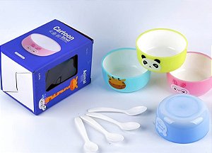 Conjunto 4 Tigelas Animals Infantil Com Colher 280ml FH44-068