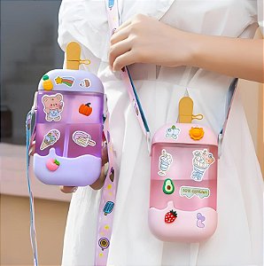 Garrafa Infantil Plástica Picolé Alça Decorada 400ml Ice Cream Bottle