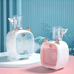 Mini Ventilador E Umidificador De Mesa Recarregável Gatinho FS6-260