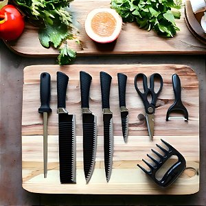 Jogo De Facas Inox 8 Peças Cozinha Churrasco B-Max BM-F988