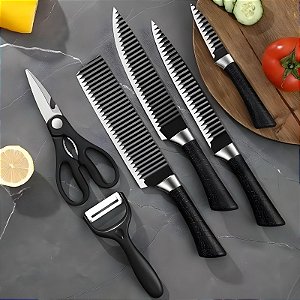 Jogo De Facas Inox 6 Peças Cozinha Churrasco B-Max BM-F990