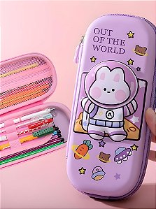 Estojo Box Escolar Infantil 3D Feminino Com Divisória Interna
