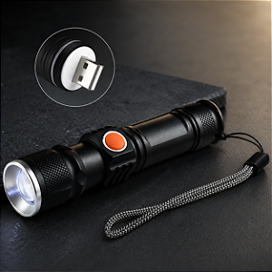 Mini Lanterna Recarregável USB Longo Alcance Com Zoom B-Max BM-8411