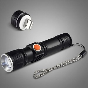 Mini Lanterna Recarregável USB Longo Alcance Com Zoom B-Max BM-8411