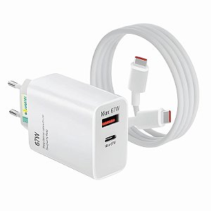 Carregador Completo 67W Turbo Entrada USB + USB-C Branco N20