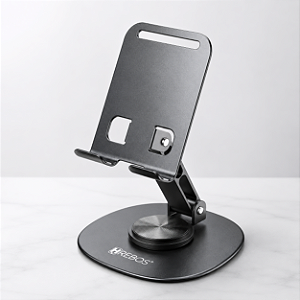 Suporte De Mesa Para Celular Alumínio Prata Rotação Hrebos SU-226