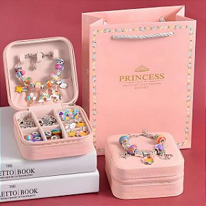 Kit Pulseira E Berloques DIY 66 Peças Com Porta Joias E Sacola B-Max BM-F1557