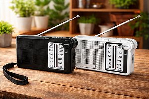 Mini Rádio Portátil AM FM Entrada P2 Recarregável Lelong LE-662
