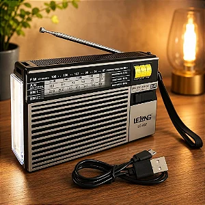 Rádio Retrô Portátil FM/AM/SW1-2 Com Lanterna Lelong LE-607