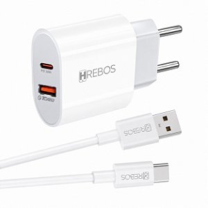 Carregador Completo 20W Duas Entradas Cabo Tipo C Hrebos CRG-215C