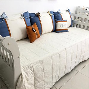 ENXOVAL DE CAMA BABÁ 6 PEÇAS 200 FIOS SAFARI AZUL JEANS  (COM TODOS ENCHIMENTOS E ZIPER FLETCHER )