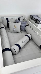 Kit de Berço 08 Peças 200 Fios Astronauta Xadrez Azul Marinho