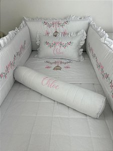 Kit de Berço 08 Peças 400 Fios Gaiola de jardim