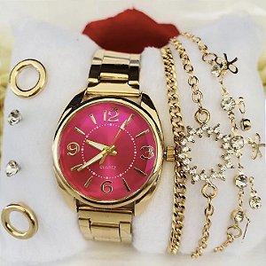 Kit Relógio+Pulseira+2 pares de Brincos na Caixinha FC0038