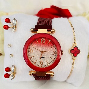 Kit Relógio+Pulseira+2 pares de Brincos na Caixinha KIT-FC0076