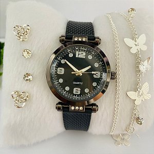 Relógio - Kit Rlógio+Pulseiras+2 Pares de Brincos na Caixinha - FC0019