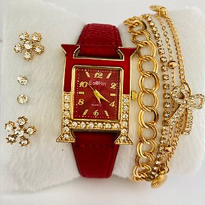 Relógio Linha H Feminino - Kit Relógio+Pulseiras+Brincos - FC0022
