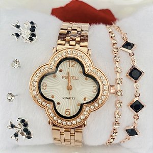 Kit Relógio+Pulseira+2 pares de Brincos na Caixinha fc0008