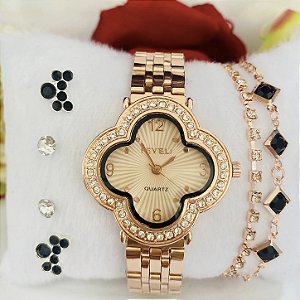 Kit Relógio+Pulseira+2 pares de Brincos na Caixinha FC0015