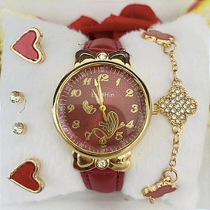 Kit Relógio+Pulseira+2 pares de Brincos na Caixinha FC0028