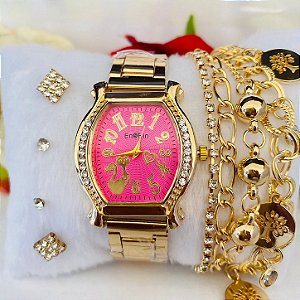 Kit Relógio+Pulseira+2 pares de Brincos na Caixinha KIT-FC0050