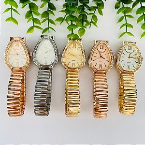 Relógio Feminino Cabeça de Cobra c/Strass Varias Cores - Metal