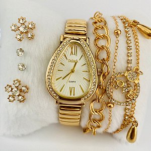 Relógio Feminino Cabeça de Cobra c/Strass Varias Cores - Metal