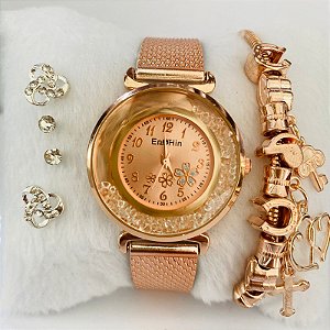 Relógio Fminino - Kit Relógio+Pulseiras+2pares de Brincos na Caixinha - FC0025-P02