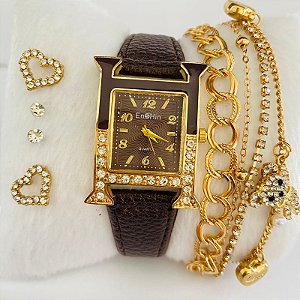 Relógio Linha H Feminino - Kit Relógio+Pulseiras+Brincos - FC0022-P02