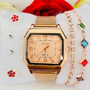 Kit Relógio+Pulseira+2 pares de Brincos na Caixinha KIT-FC0007