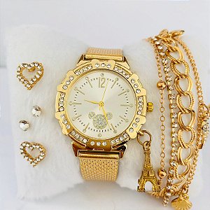 Relógio - Kit Rlógio+Pulseiras+2 Pares de Brincos na Caixinha - FC0029