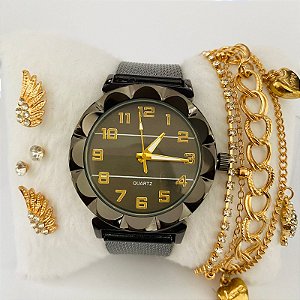 Relógio - Kit Rlógio+Pulseiras+2 Pares de Brincos na Caixinha - FC0030