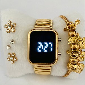 Relógio - Kit Rlógio+Pulseiras+2 Pares de Brincos na Caixinha - FC0031