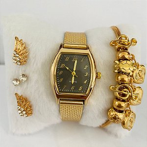 Relógio - Kit Rlógio+Pulseiras+2 Pares de Brincos na Caixinha - FC0032