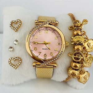 Relógio - Kit Rlógio+Pulseiras+2 Pares de Brincos na Caixinha - FC0034