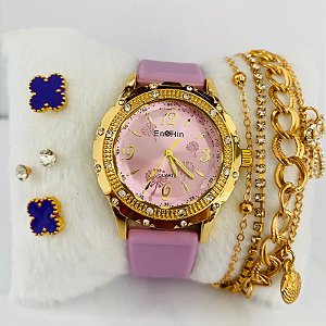 Relógio - Kit Rlógio+Pulseiras+2 Pares de Brincos na Caixinha - FC0035