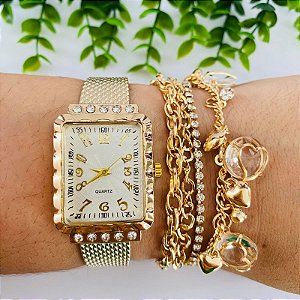 Relógio - Kit Rlógio+Pulseiras+2 Pares de Brincos na Caixinha - FC0036