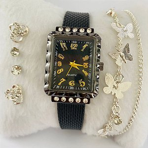 Relógio - Kit Rlógio+Pulseiras+2 Pares de Brincos na Caixinha - FC0036P2