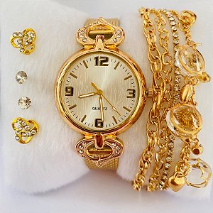 Relógio Fminino - Kit Relógio+Pulseiras+2pares de Brincos na Caixinha - FC0100