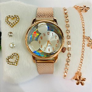 Relógio - Kit Rlógio+Pulseiras+2 Pares de Brincos na Caixinha - FC0099