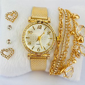 Relógio - Kit Rlógio+Pulseiras+2 Pares de Brincos na Caixinha - FC0101