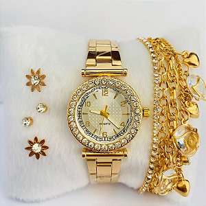 Relógio - kit Relógio+Pulseira+Brincos na Caixinha - FC0104