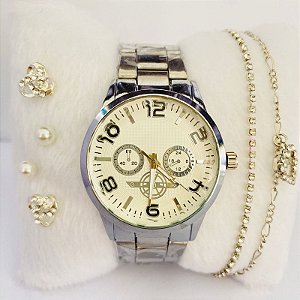 Relógio - kit Relógio+Pulseira+Brincos na Caixinha - FC0105